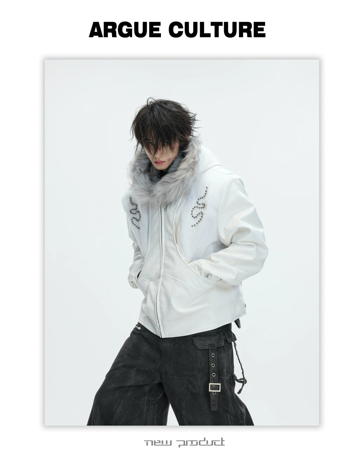 Crocodile-Textured Hooded Padded Jacket | Loose Fit - description image 21