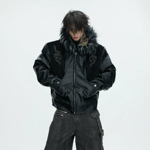 Crocodile-Textured Hooded Padded Jacket | Loose Fit - main image 3