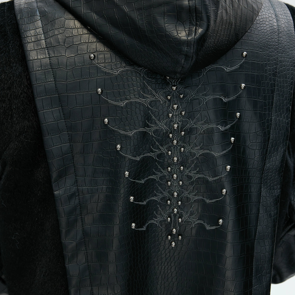 Crocodile-Textured Hooded Padded Jacket | Loose Fit - main image 4