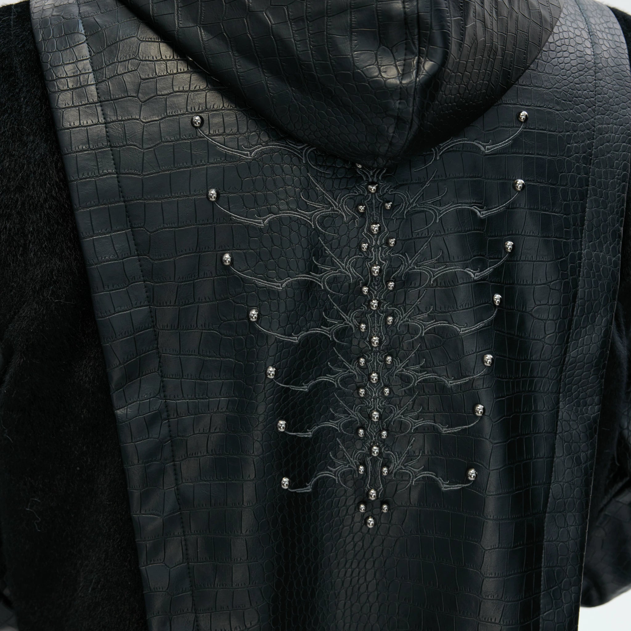 Crocodile-Textured Hooded Padded Jacket | Loose Fit - main image 4
