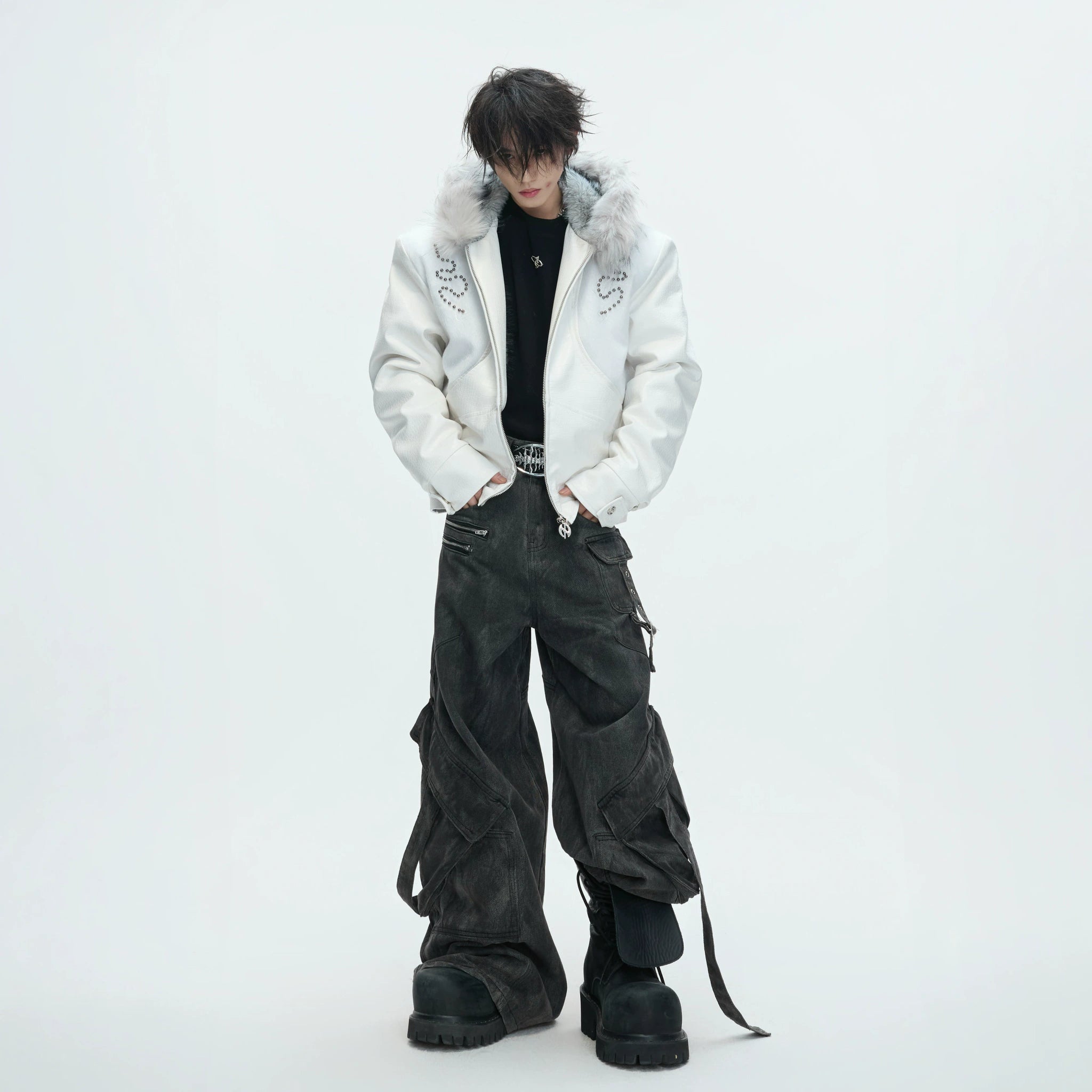 Crocodile-Textured Hooded Padded Jacket | Loose Fit - main image 5