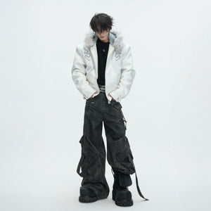 Crocodile-Textured Hooded Padded Jacket | Loose Fit - main image 5
