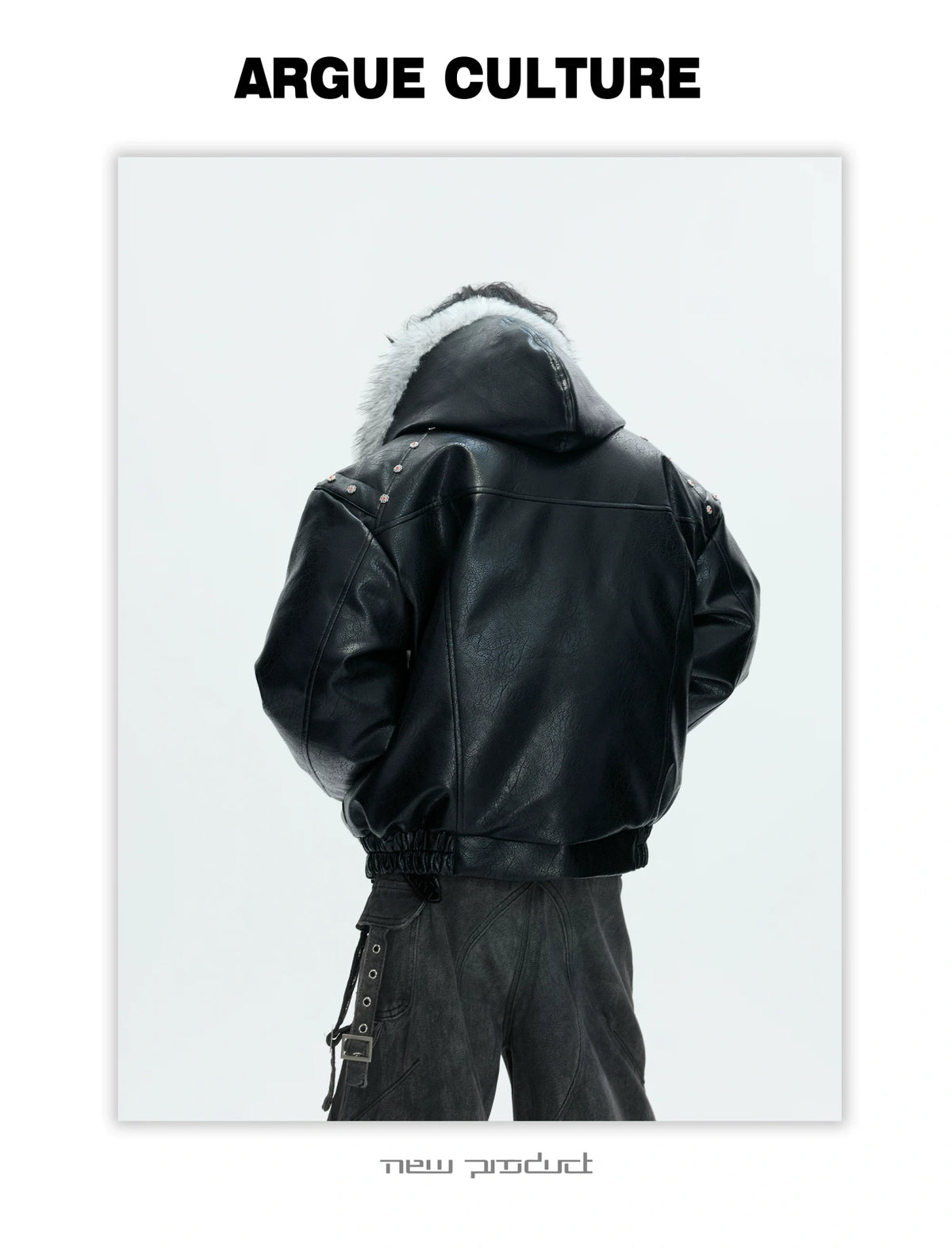 Relaxed Black Faux Leather Hooded Jacket - description image 4