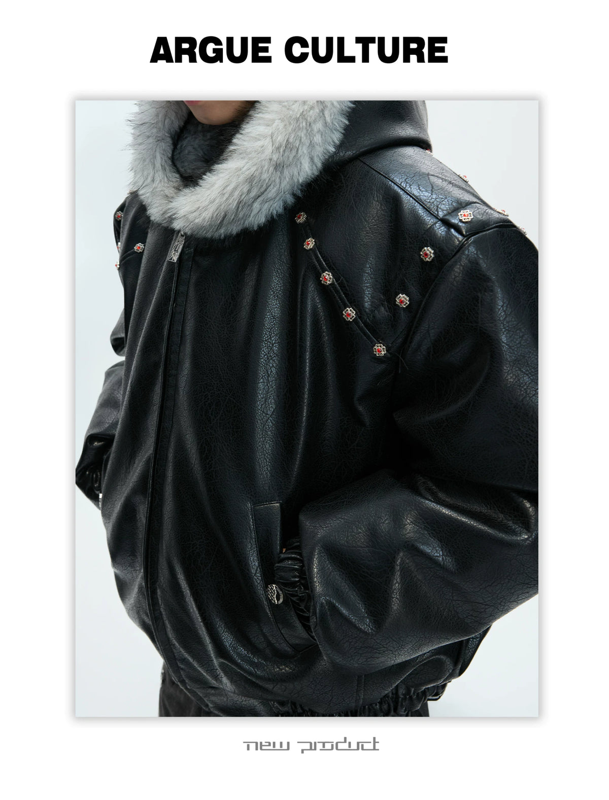 Relaxed Black Faux Leather Hooded Jacket - description image 5