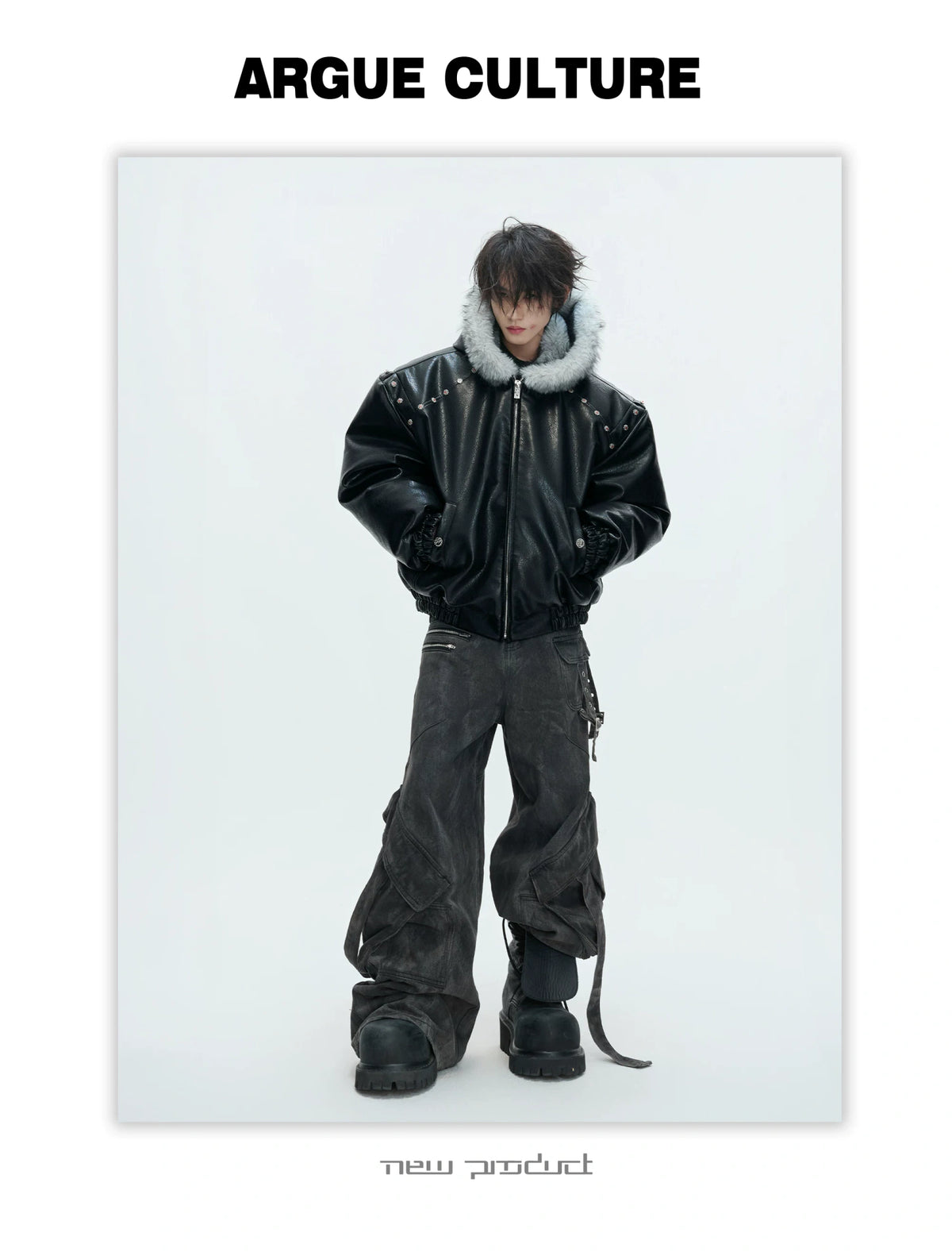 Relaxed Black Faux Leather Hooded Jacket - description image 6