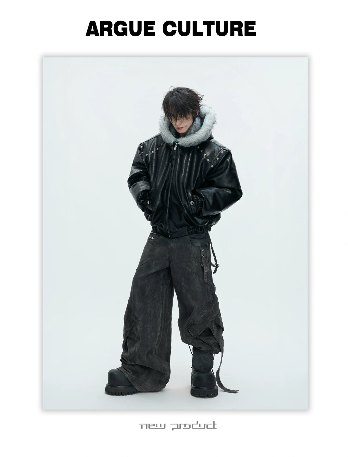 Relaxed Black Faux Leather Hooded Jacket - description image 7
