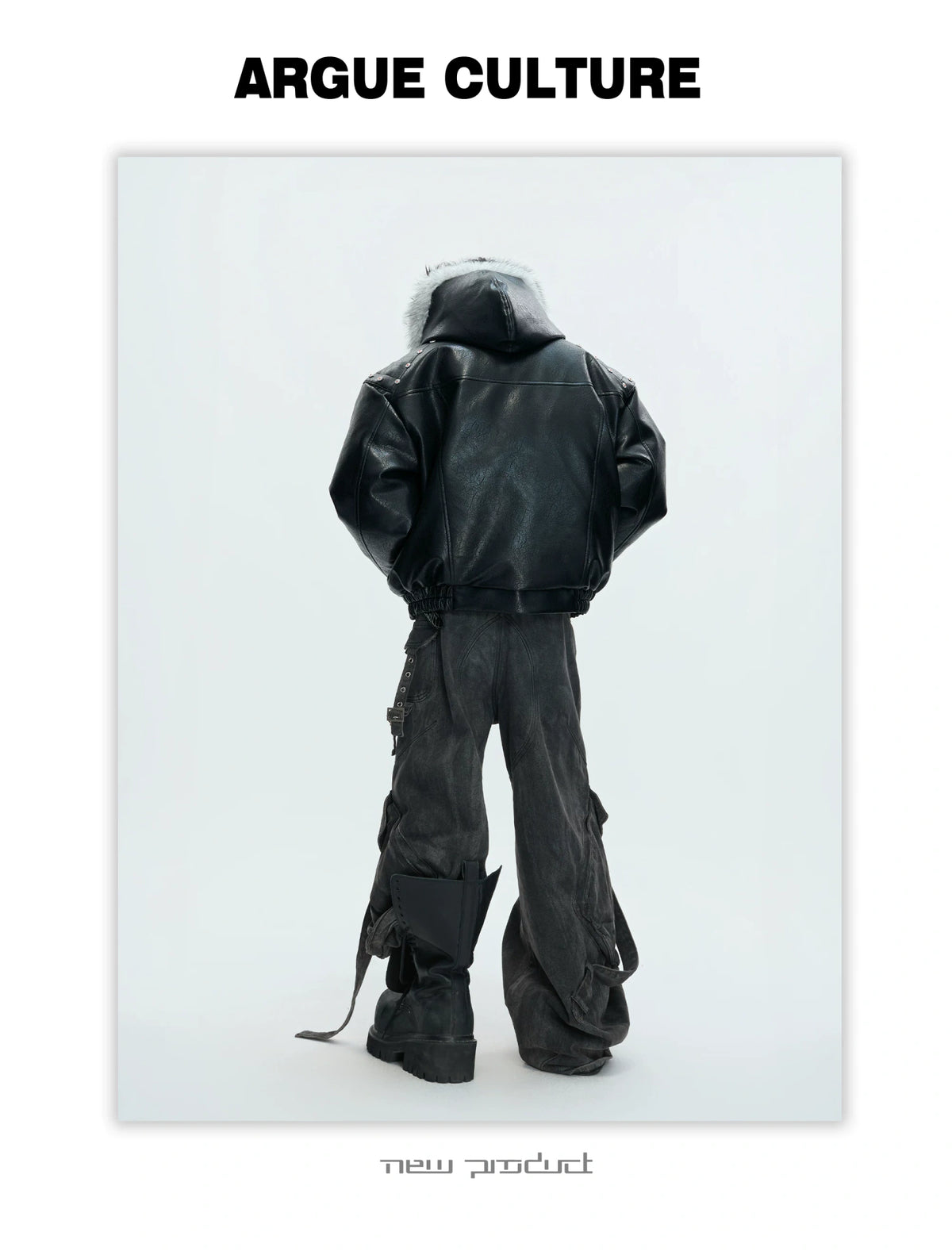 Relaxed Black Faux Leather Hooded Jacket - description image 8