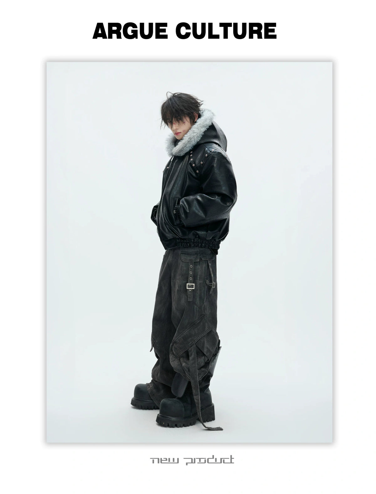 Relaxed Black Faux Leather Hooded Jacket - description image 9