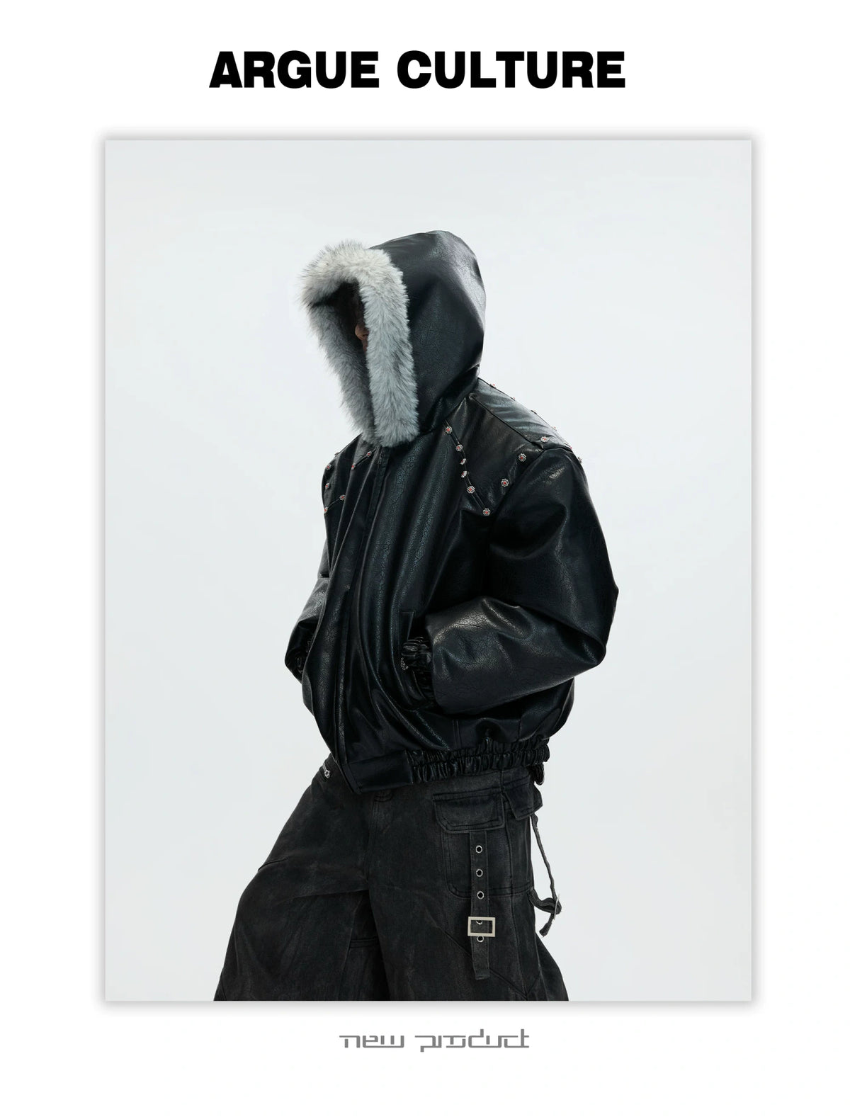 Relaxed Black Faux Leather Hooded Jacket - description image 10