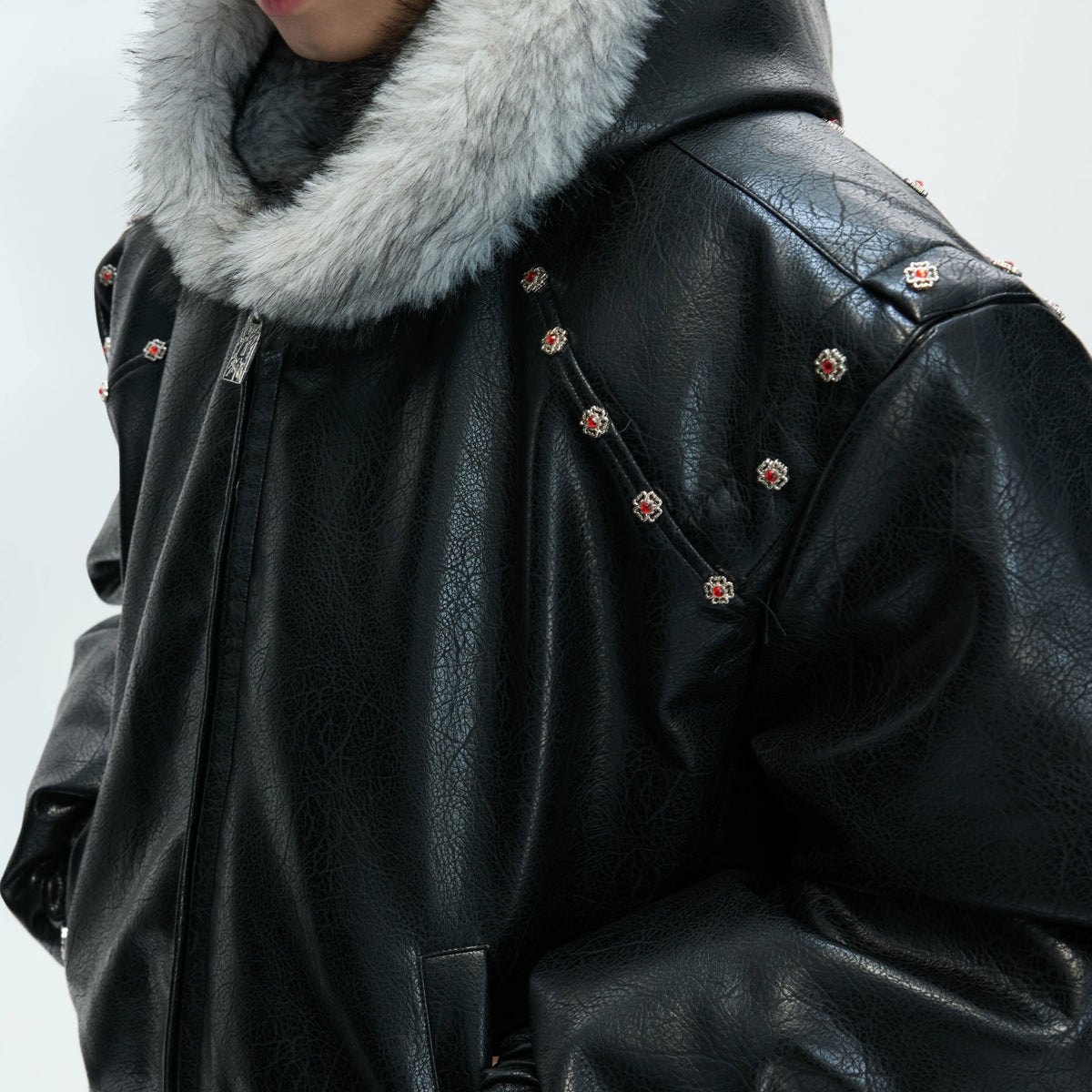 Relaxed Black Faux Leather Hooded Jacket - main image 3