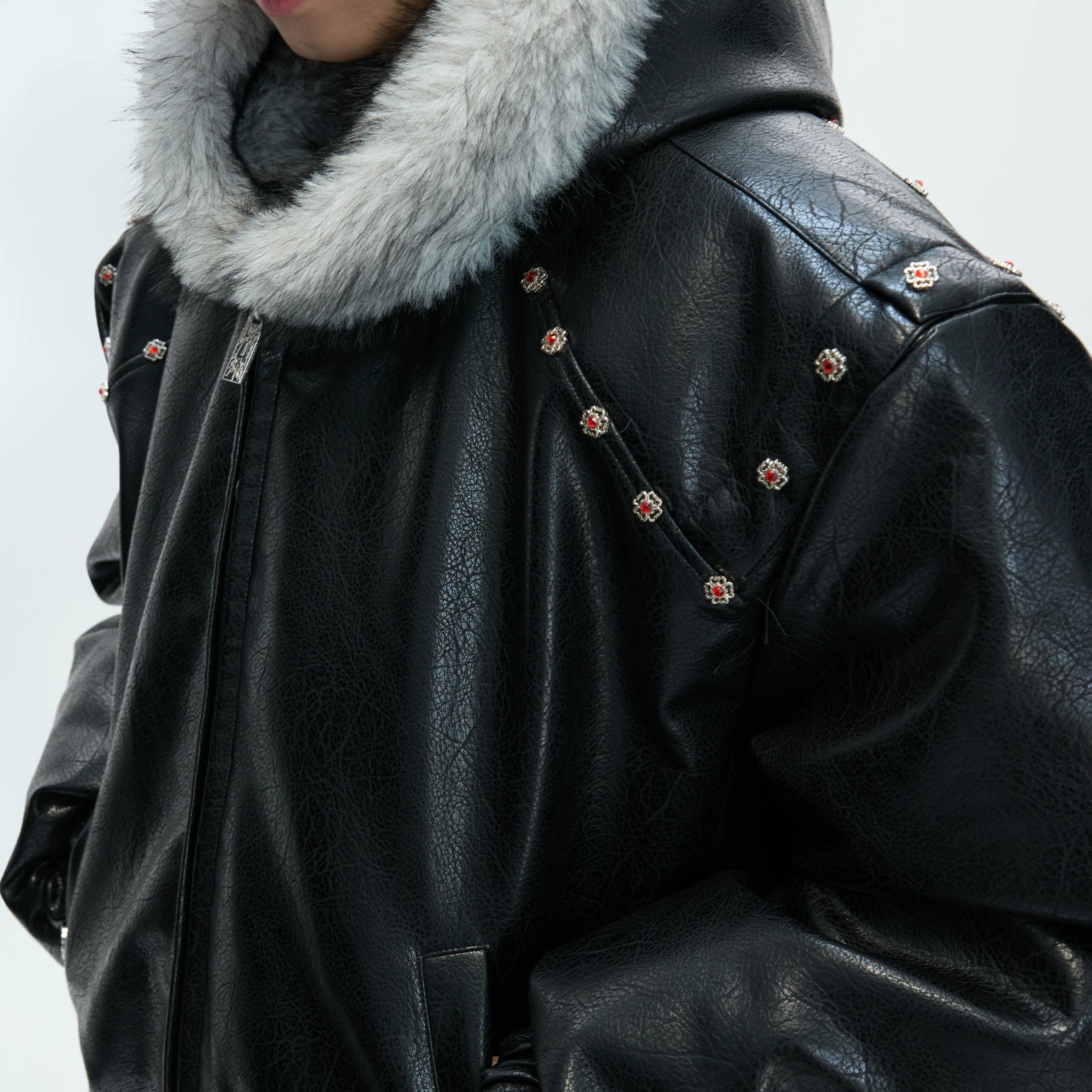 Relaxed Black Faux Leather Hooded Jacket - main image 3