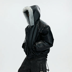 Relaxed Black Faux Leather Hooded Jacket - main image 5