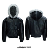 Relaxed Black Faux Leather Hooded Jacket - Black Top