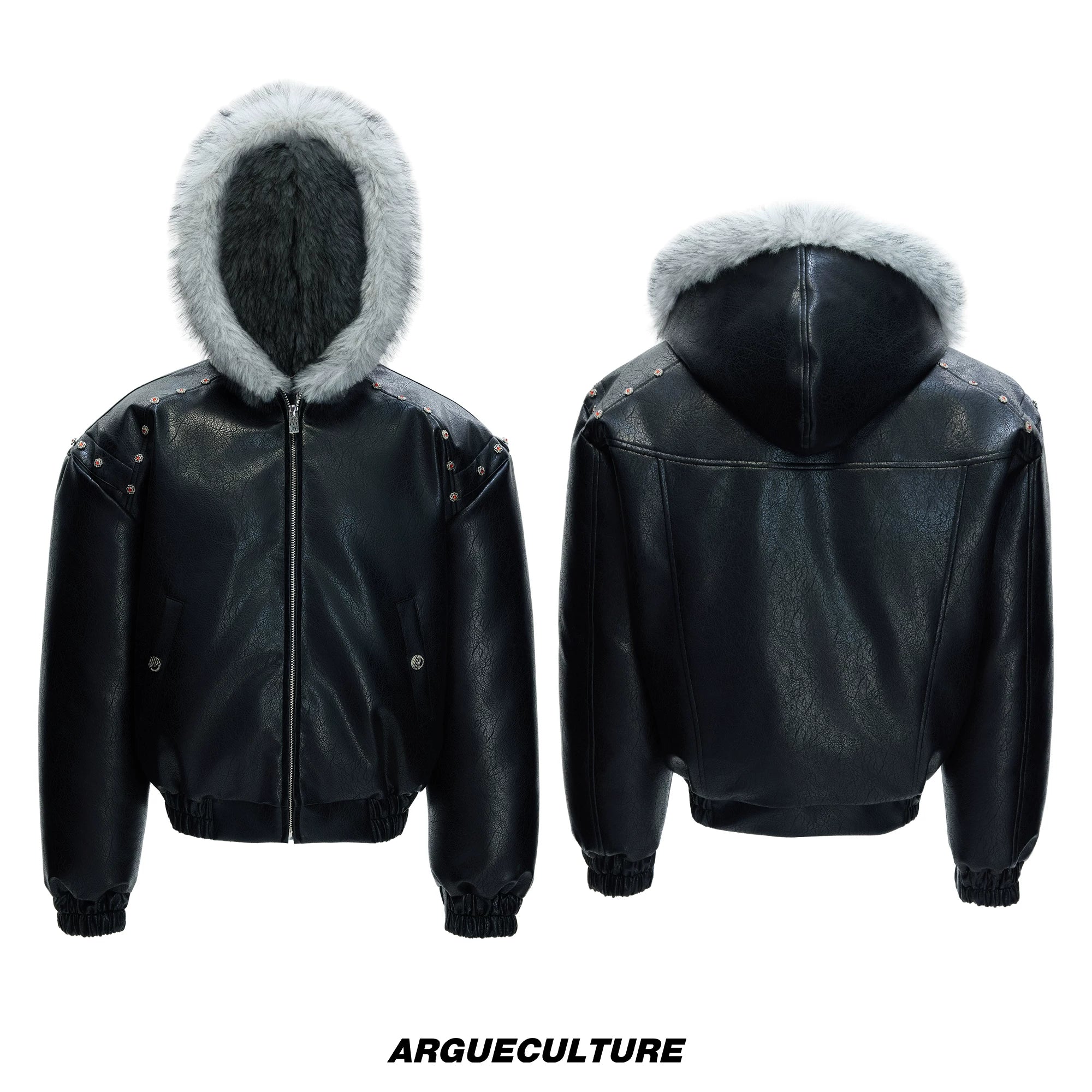Relaxed Black Faux Leather Hooded Jacket - Black Top