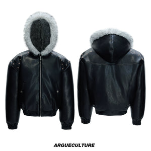 Relaxed Black Faux Leather Hooded Jacket - Black Top