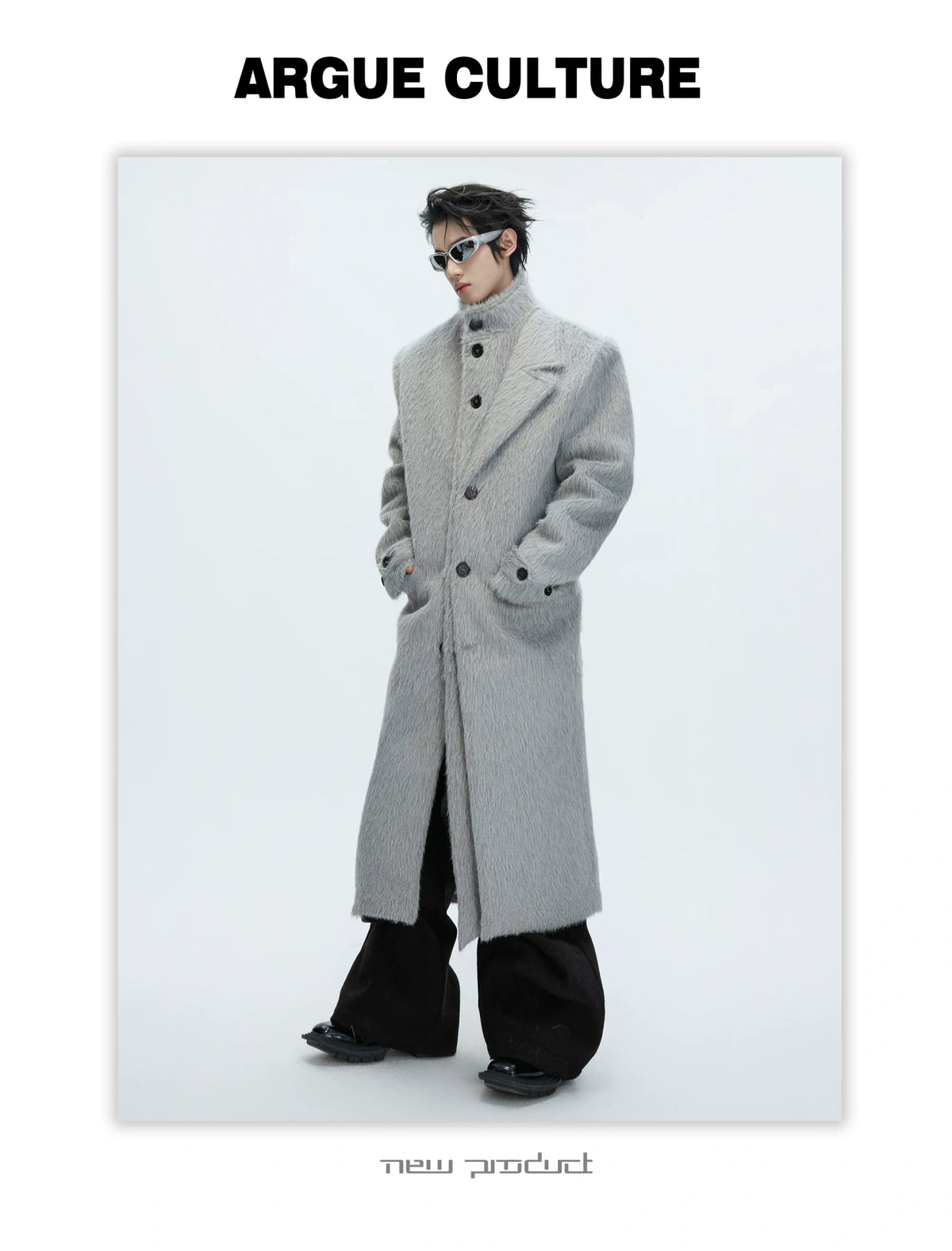 Longline Cotton-Wool Double-Breasted Coat | Argue - description image 5