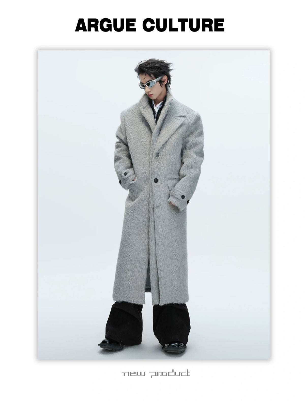 Longline Cotton-Wool Double-Breasted Coat | Argue - description image 7