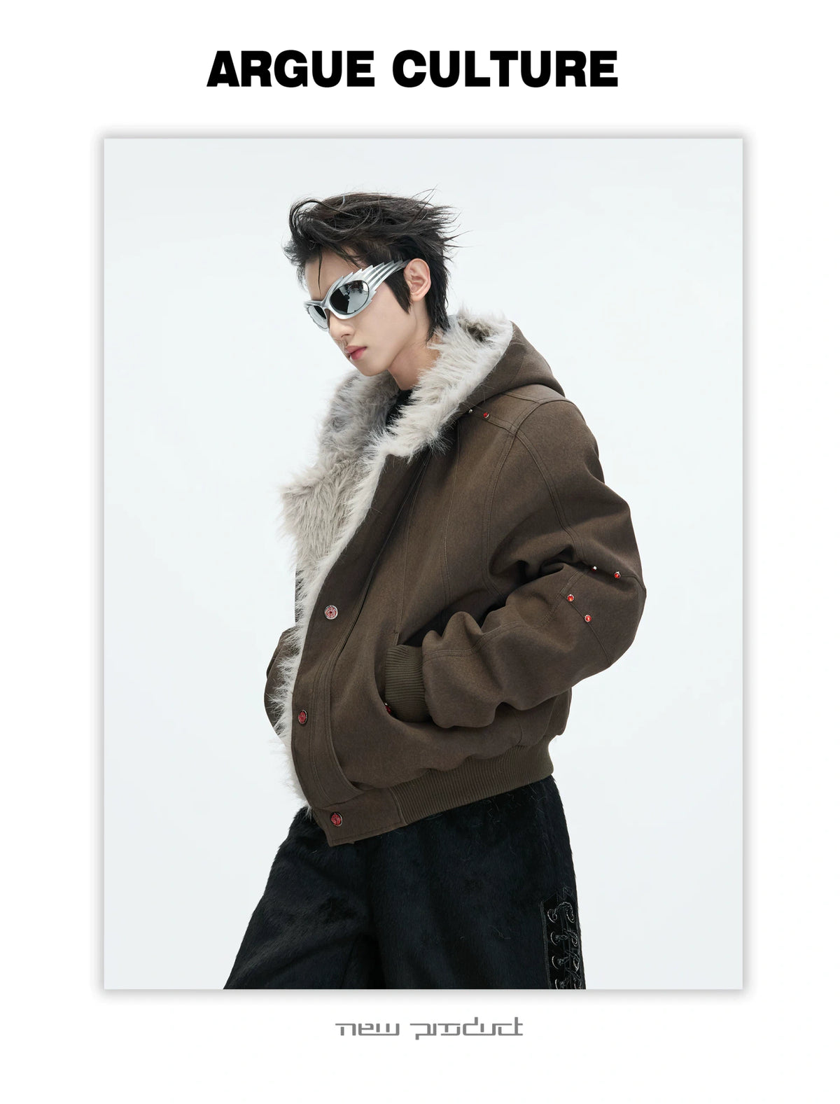 Relaxed Hooded Padded Jacket in Faux Leather-Cotton Blend - description image 3