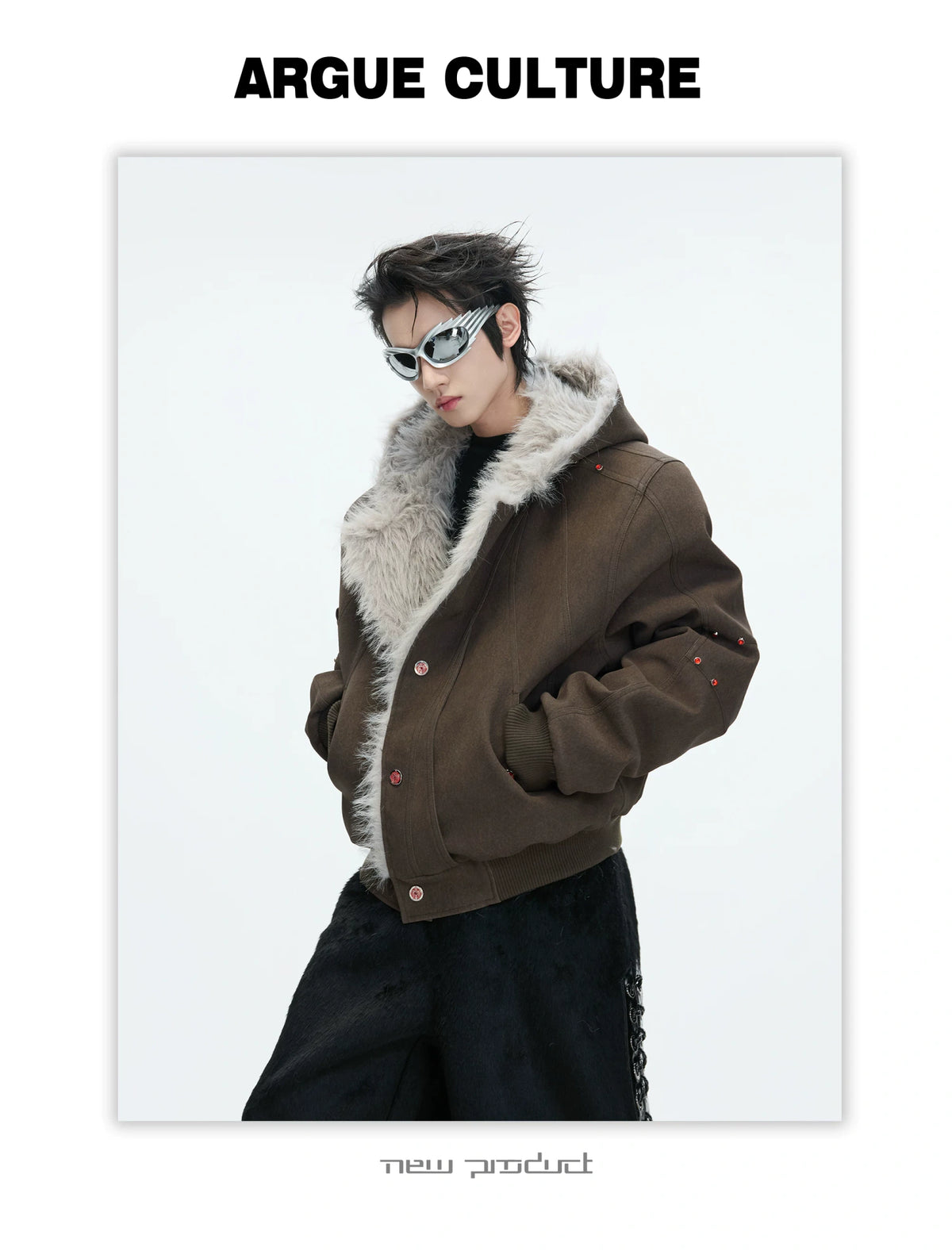 Relaxed Hooded Padded Jacket in Faux Leather-Cotton Blend - description image 4