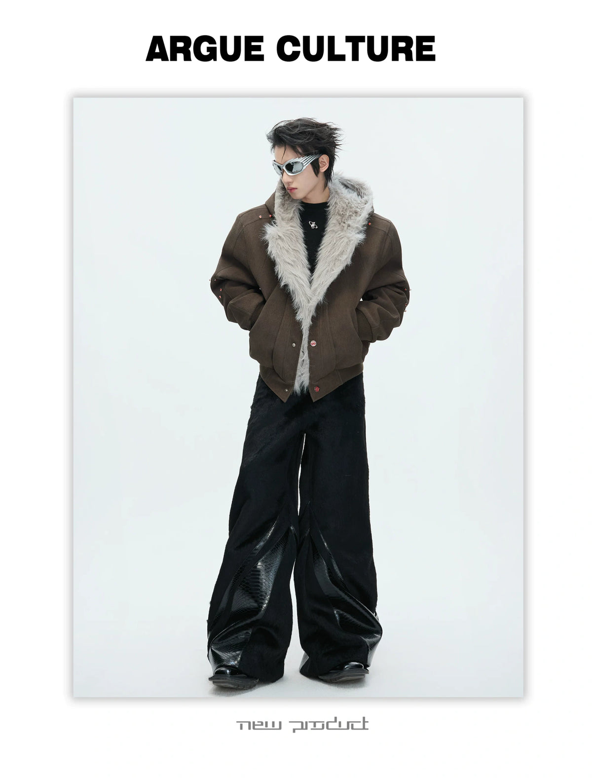 Relaxed Hooded Padded Jacket in Faux Leather-Cotton Blend - description image 7
