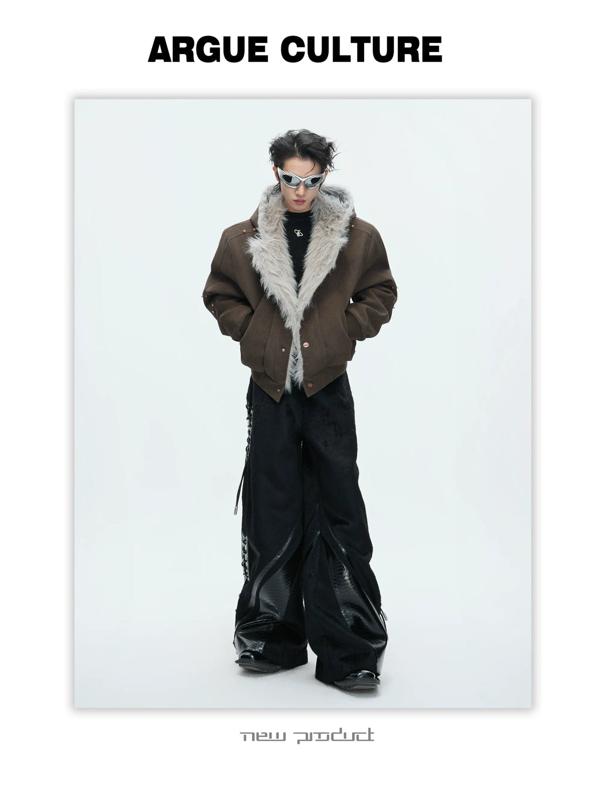 Relaxed Hooded Padded Jacket in Faux Leather-Cotton Blend - description image 8