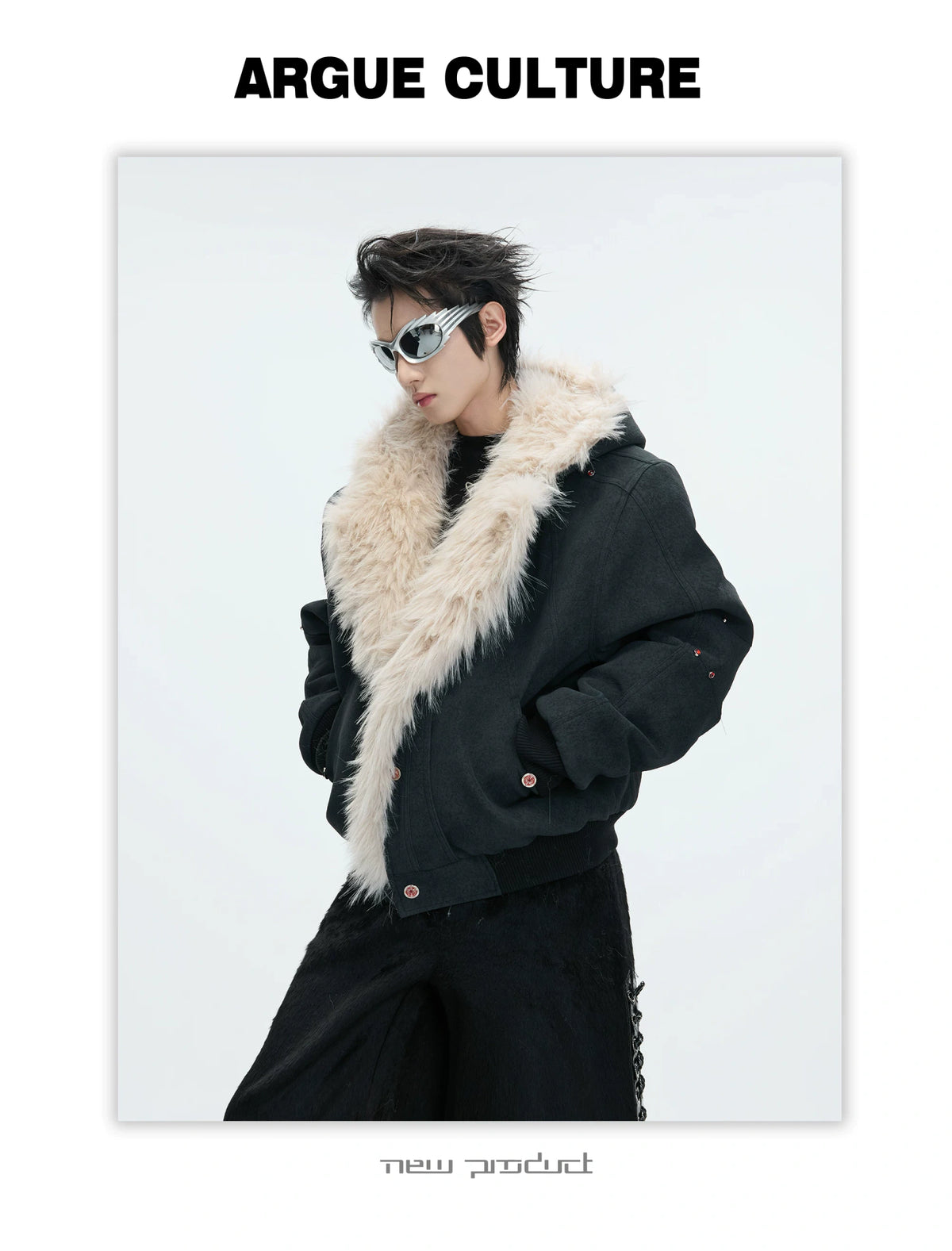 Relaxed Hooded Padded Jacket in Faux Leather-Cotton Blend - description image 9