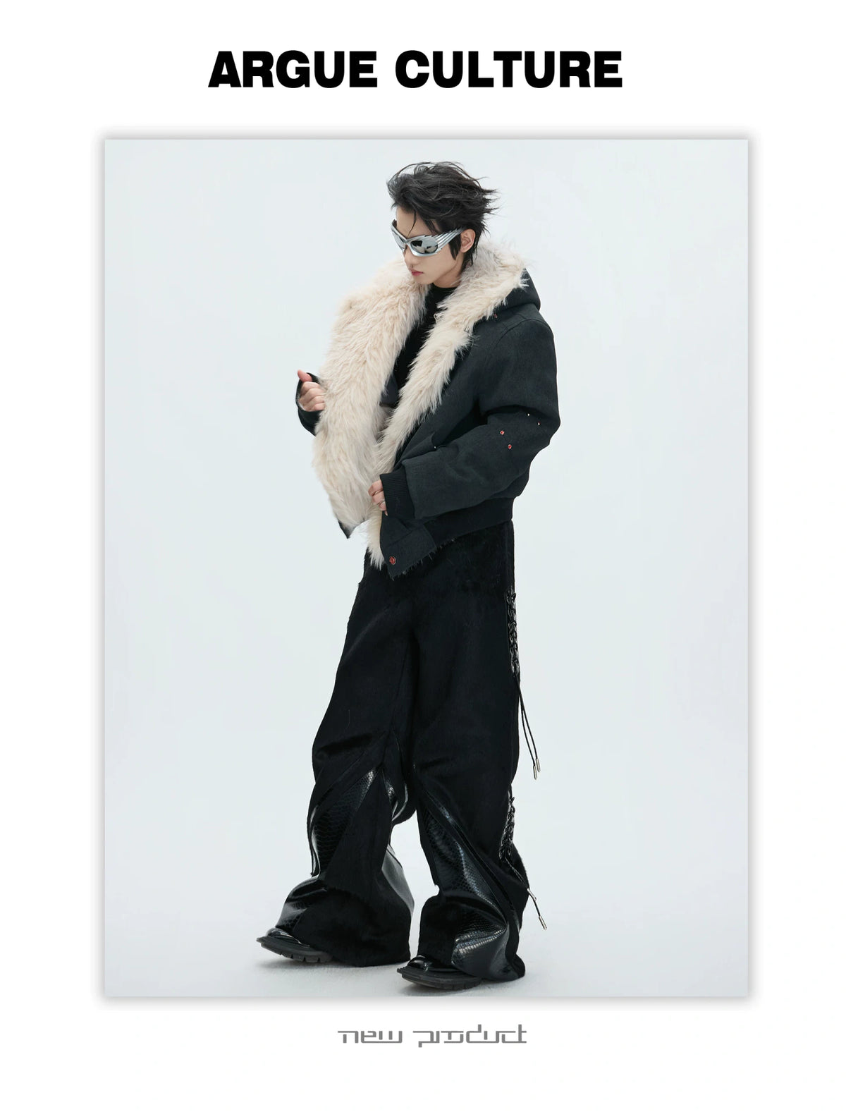 Relaxed Hooded Padded Jacket in Faux Leather-Cotton Blend - description image 12