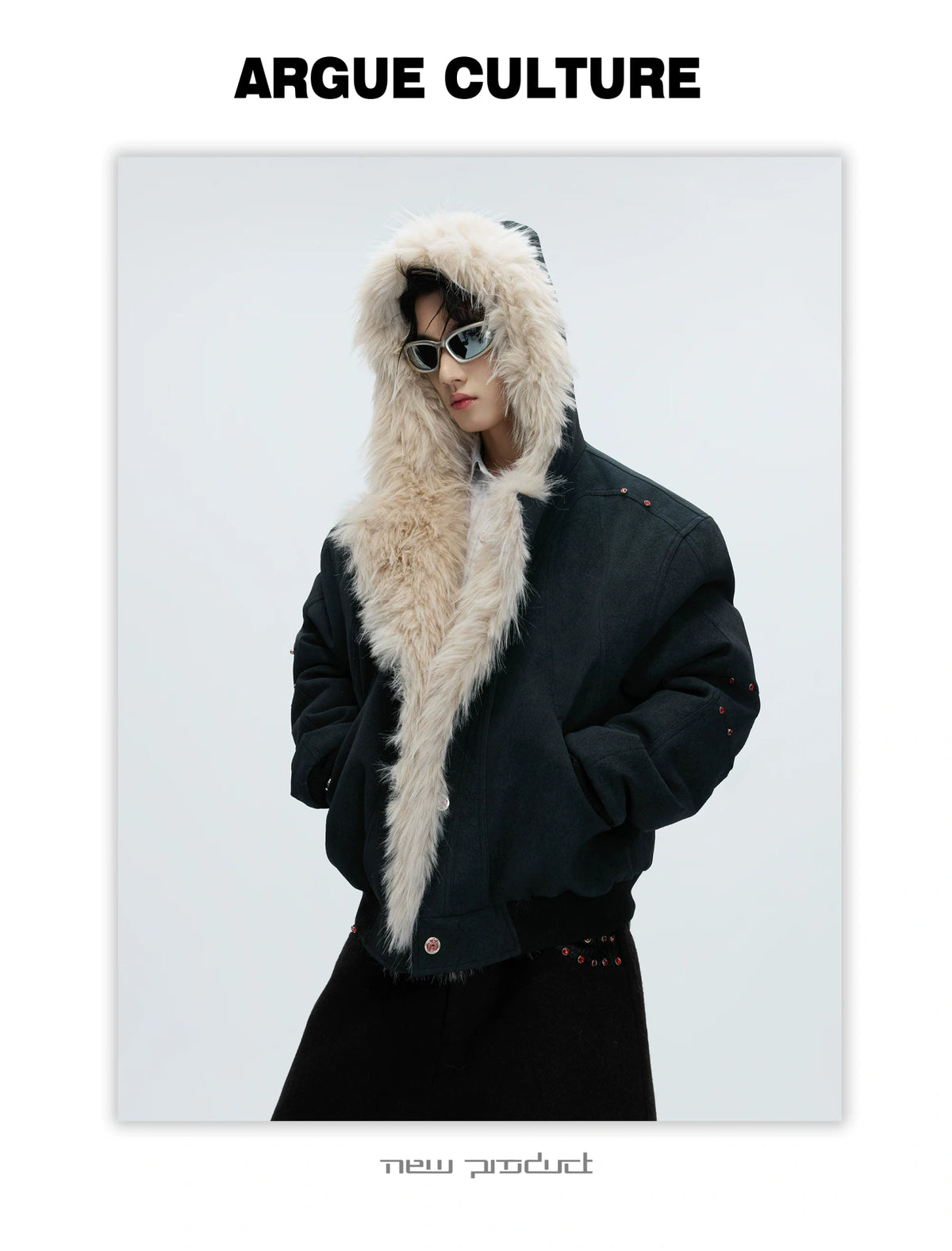 Relaxed Hooded Padded Jacket in Faux Leather-Cotton Blend - description image 14