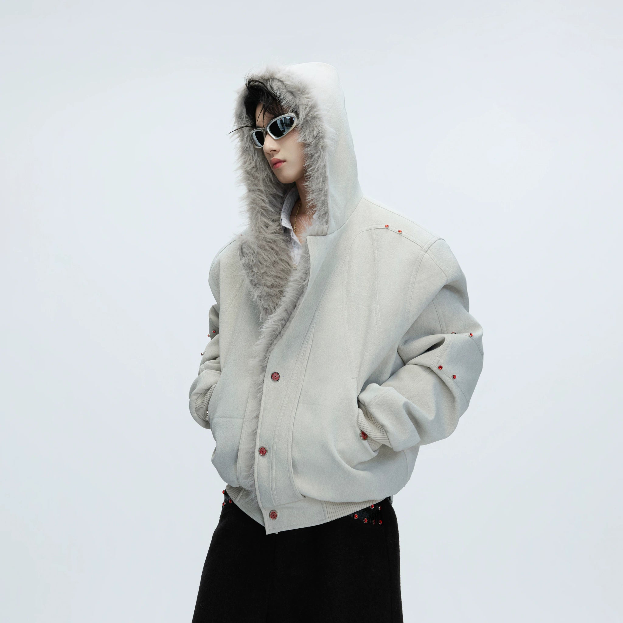 Relaxed Hooded Padded Jacket in Faux Leather-Cotton Blend - main image 2