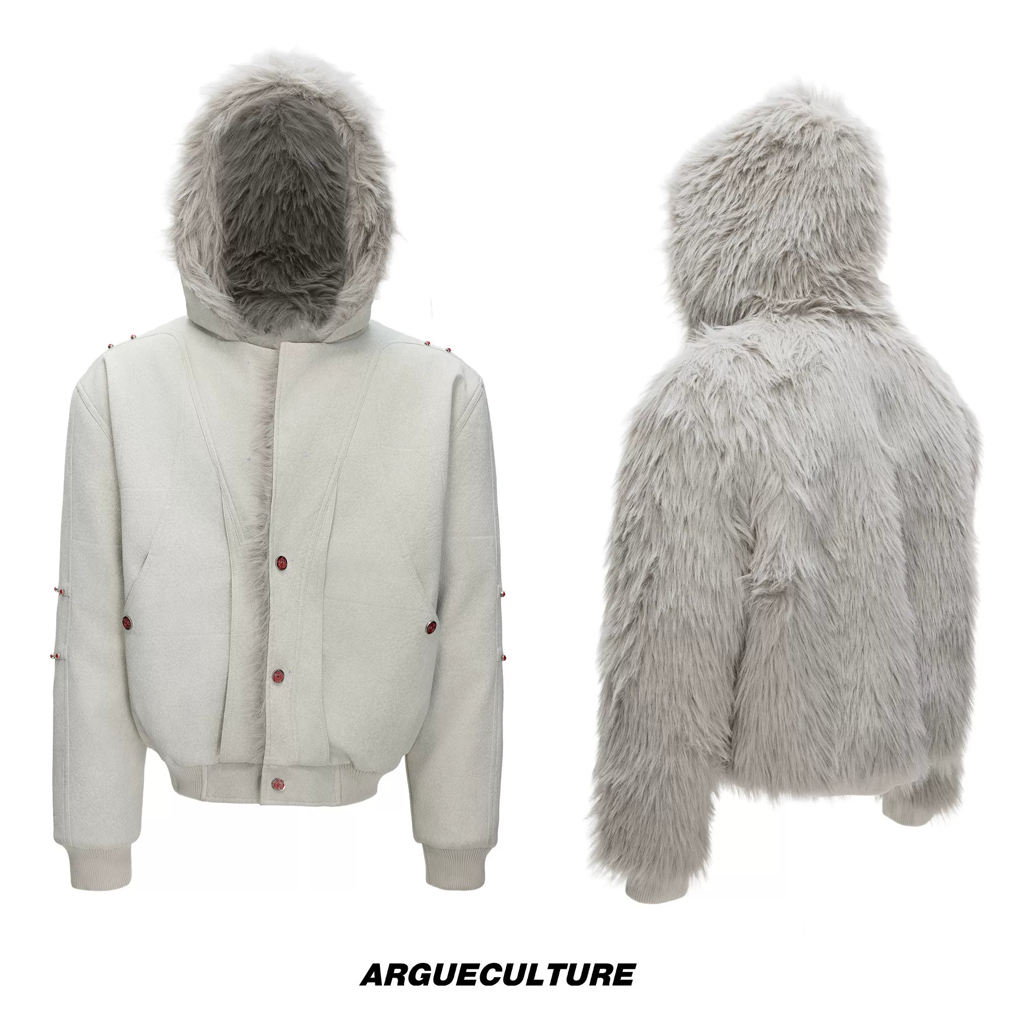 Relaxed Hooded Padded Jacket in Faux Leather-Cotton Blend - White Top