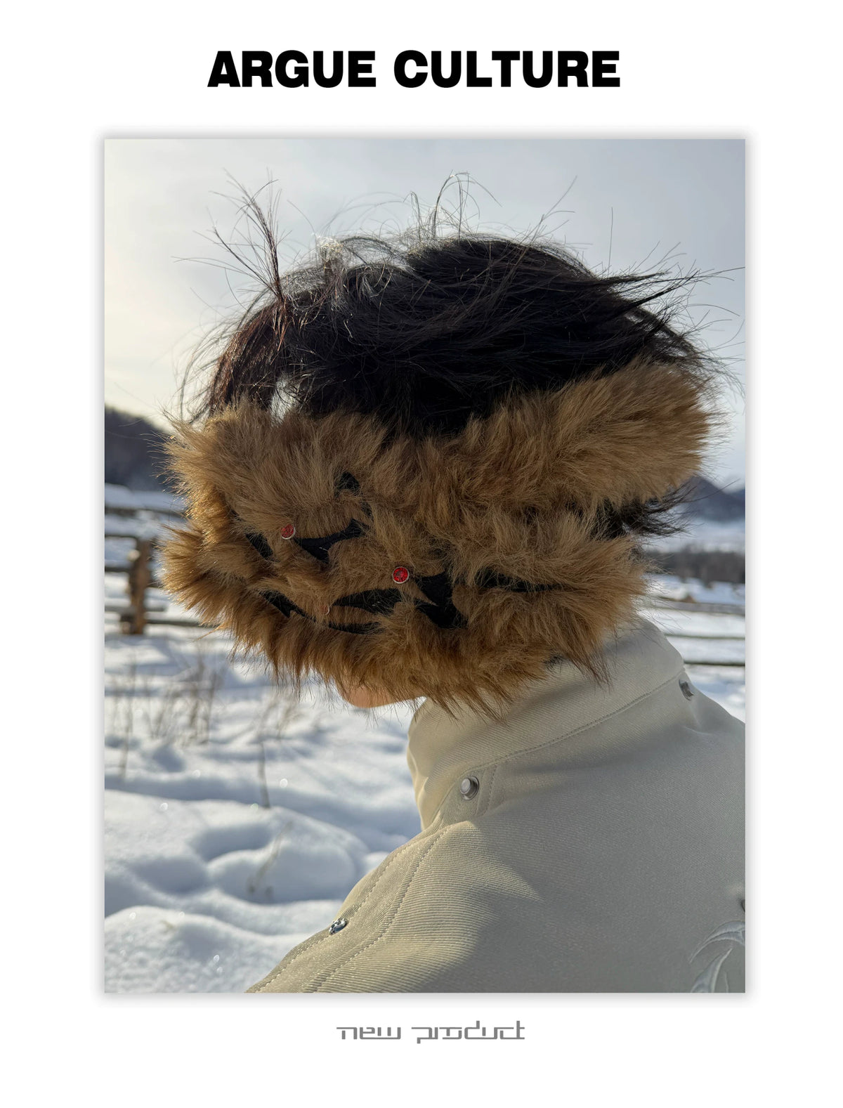 Faux Snow Fox Fur Thorn-Splice Earmuffs in Brown - description image 1