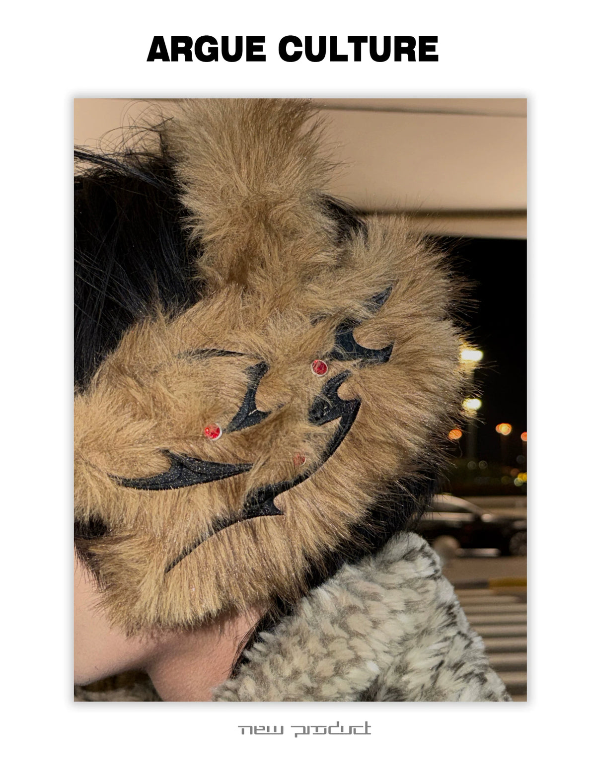 Faux Snow Fox Fur Thorn-Splice Earmuffs in Brown - description image 3