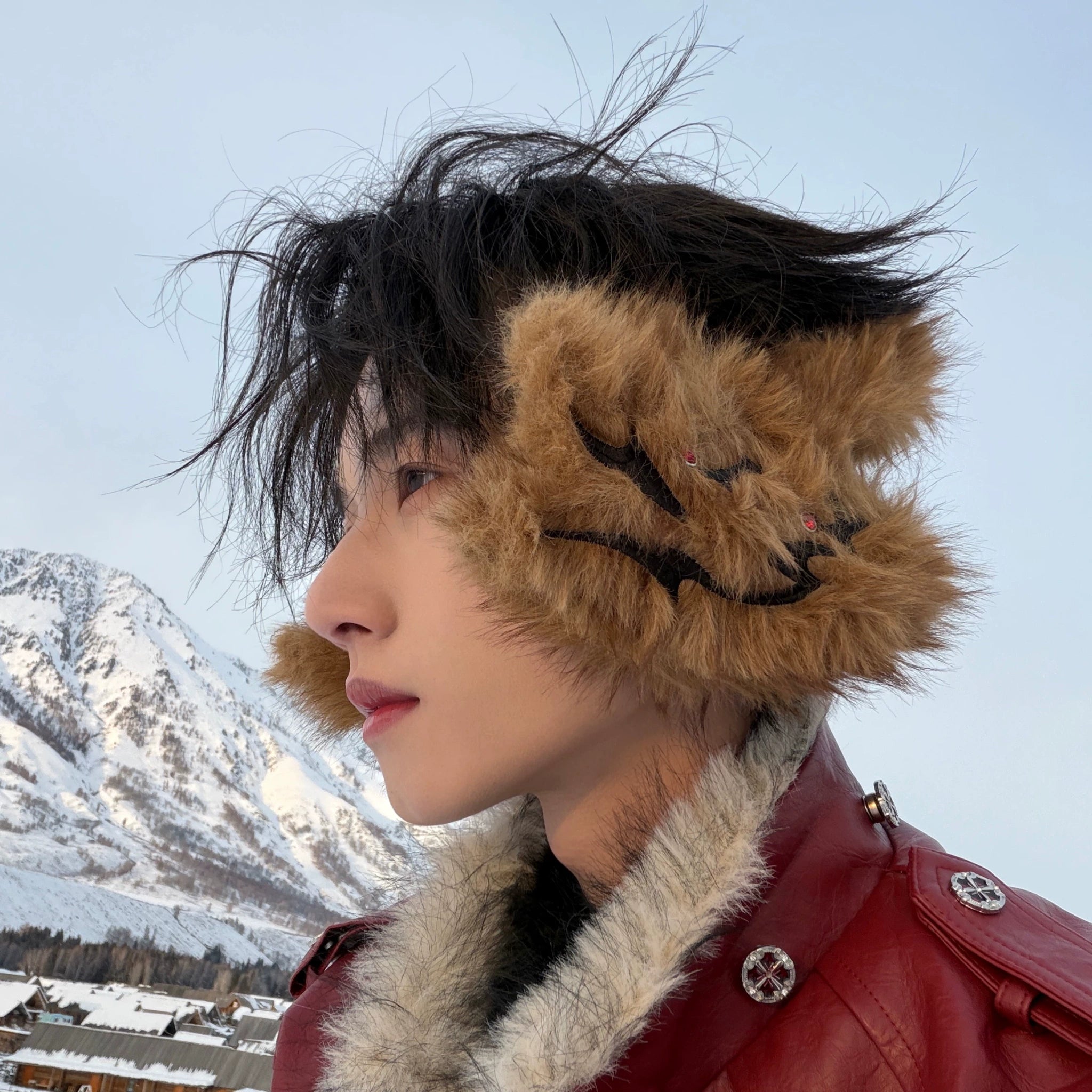 Faux Snow Fox Fur Thorn-Splice Earmuffs in Brown - main image 3