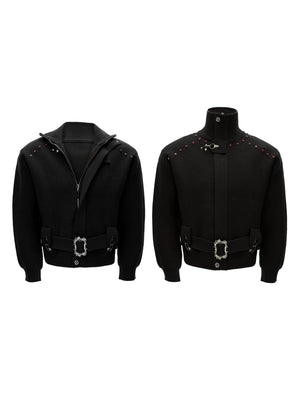 Cinch-Waist Wool Blend Jacket with Stand Collar - main image 2