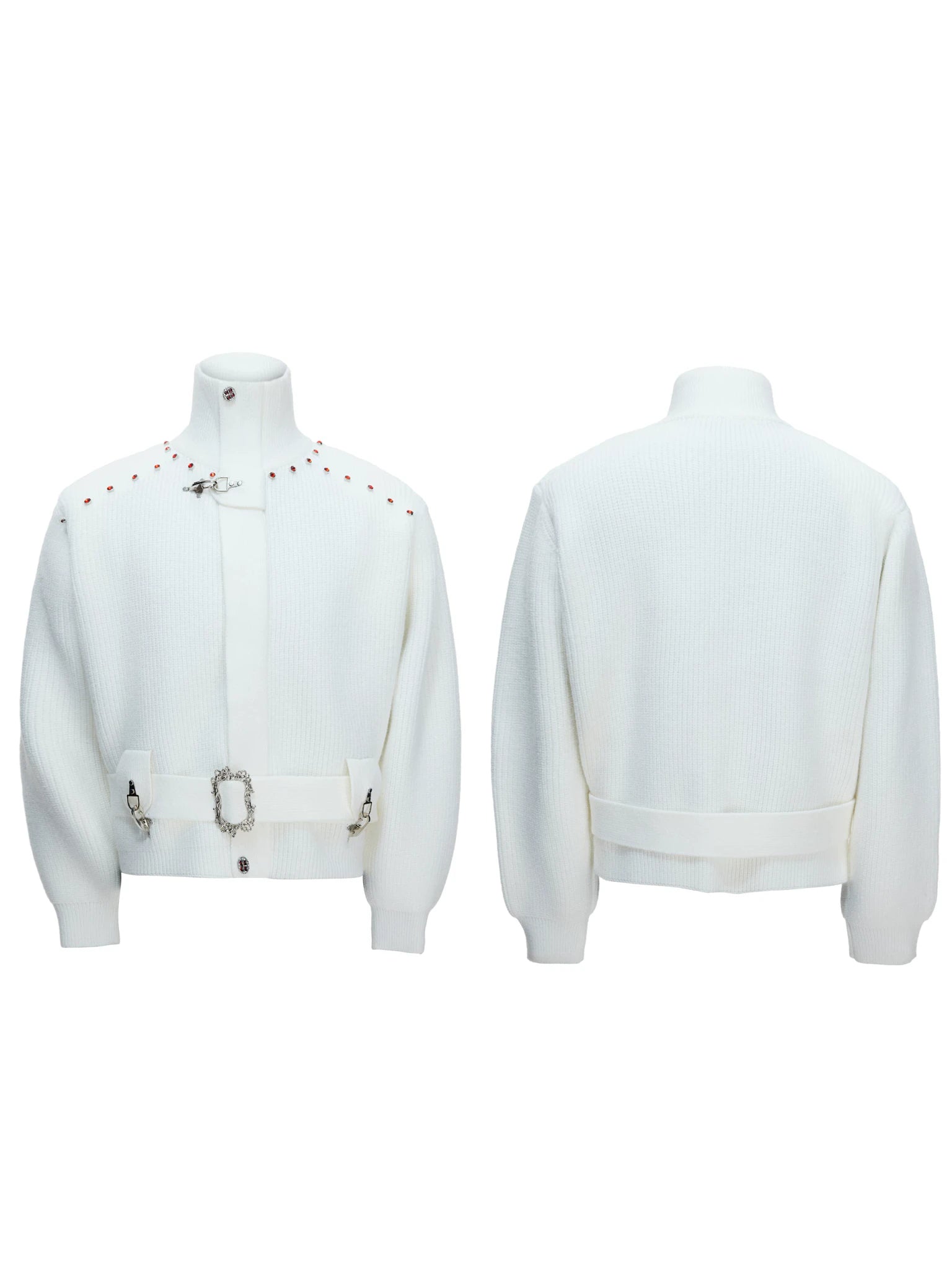 Cinch-Waist Wool Blend Jacket with Stand Collar - main image 3