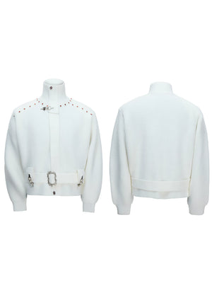 Cinch-Waist Wool Blend Jacket with Stand Collar - main image 3
