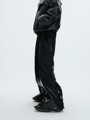 Black Crocodile-Texture Deconstructed Streetwear Pants - main image 1