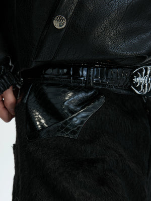 Black Crocodile-Texture Deconstructed Streetwear Pants - main image 4