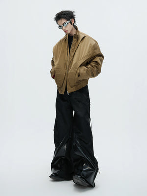 Black Crocodile-Texture Deconstructed Streetwear Pants - main image 5