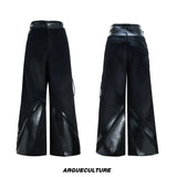 Black Crocodile-Texture Deconstructed Streetwear Pants - Black Pants