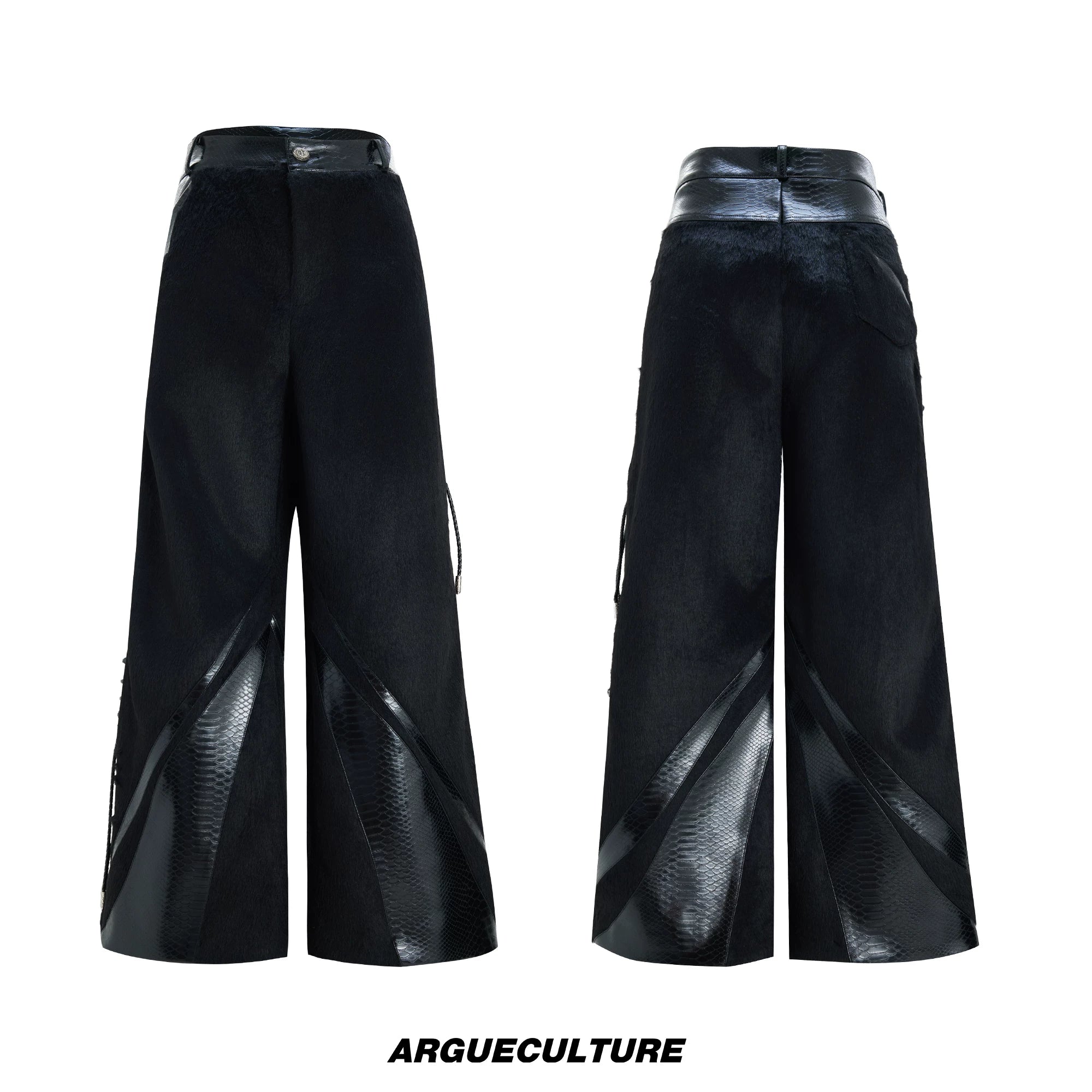 Black Crocodile-Texture Deconstructed Streetwear Pants - Black Pants