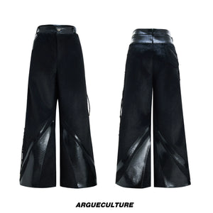 Black Crocodile-Texture Deconstructed Streetwear Pants - Black Pants