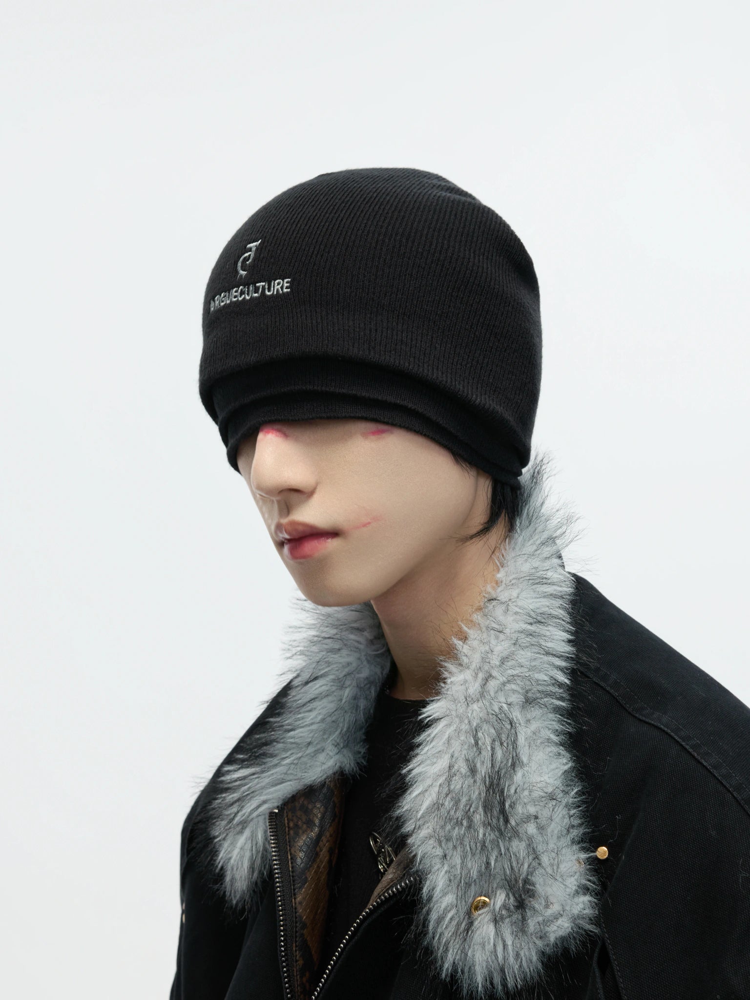 Black Fleece-Lined Faux-Layer Knit Beanie - main image 2