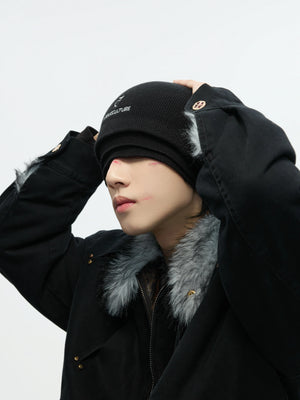 Black Fleece-Lined Faux-Layer Knit Beanie - main image 4