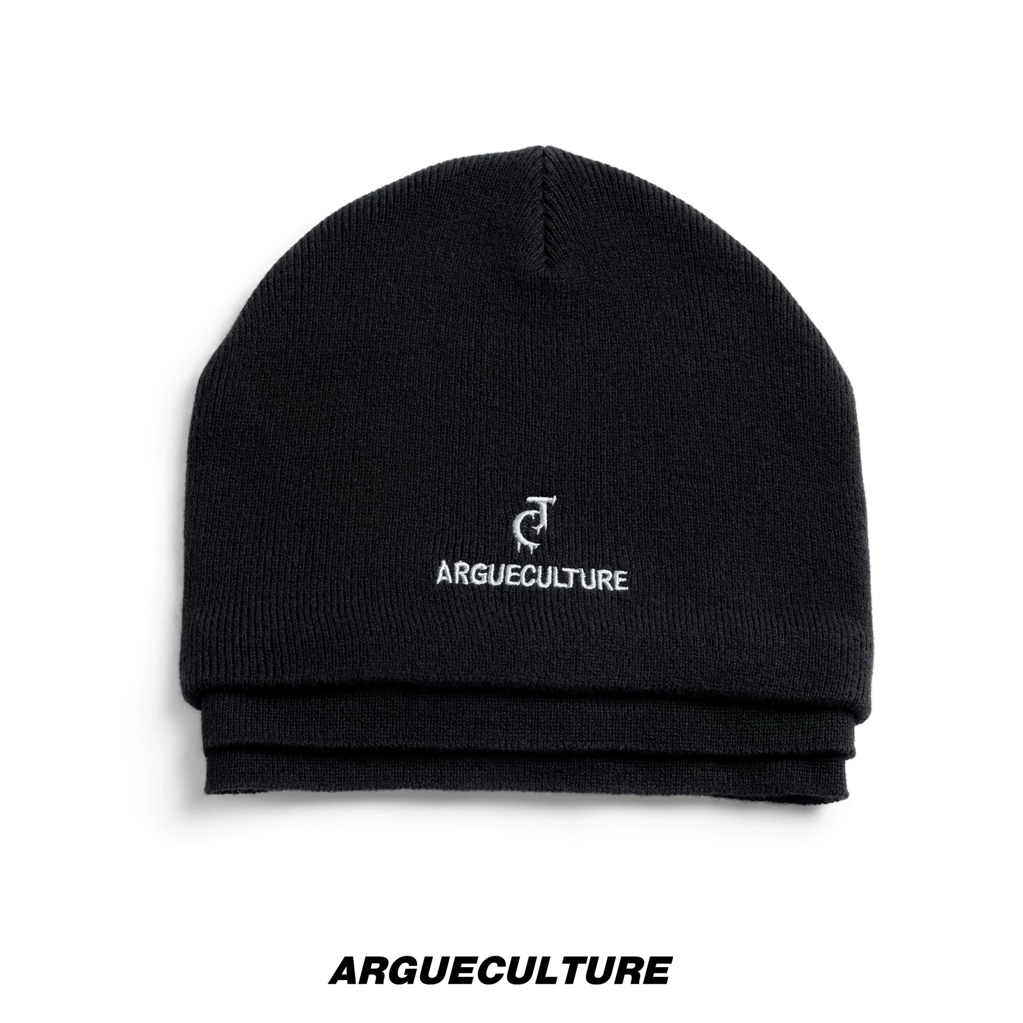 Black Fleece-Lined Faux-Layer Knit Beanie - Black