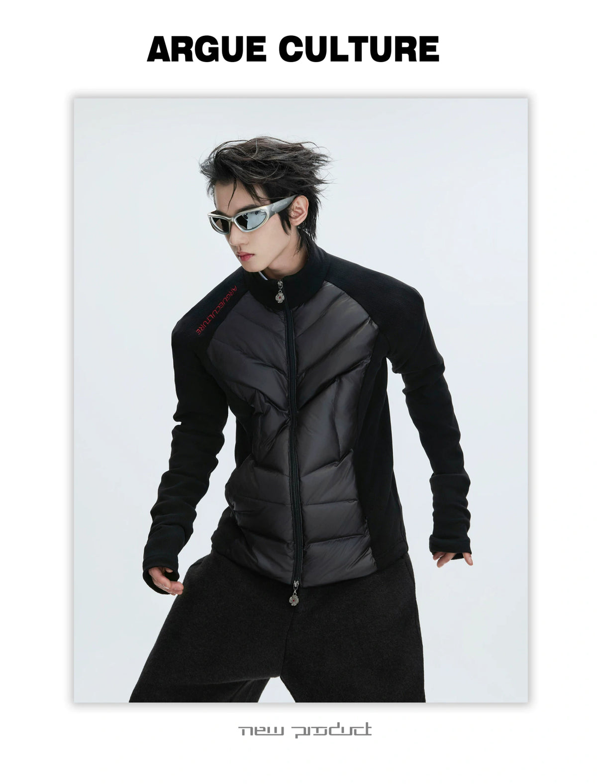 Cotton Down Jacket with Stand Collar | Spliced Outerwear - description image 3