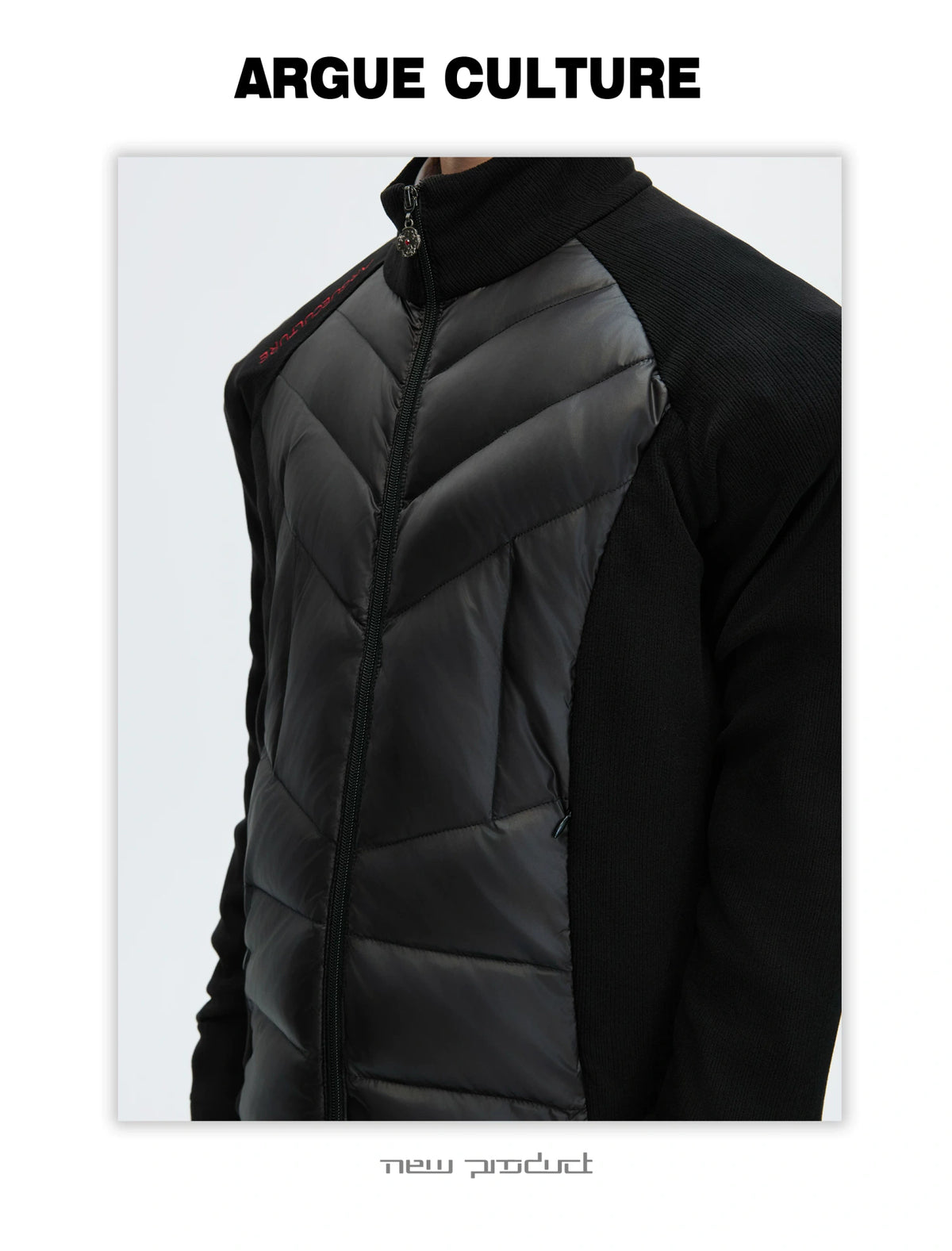 Cotton Down Jacket with Stand Collar | Spliced Outerwear - description image 4