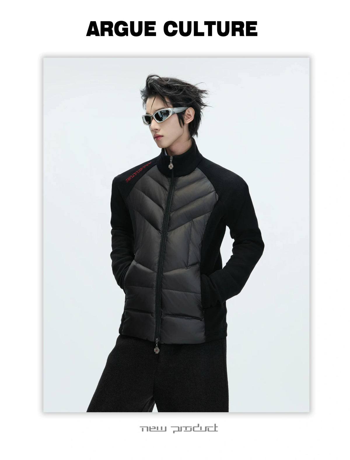 Cotton Down Jacket with Stand Collar | Spliced Outerwear - description image 6