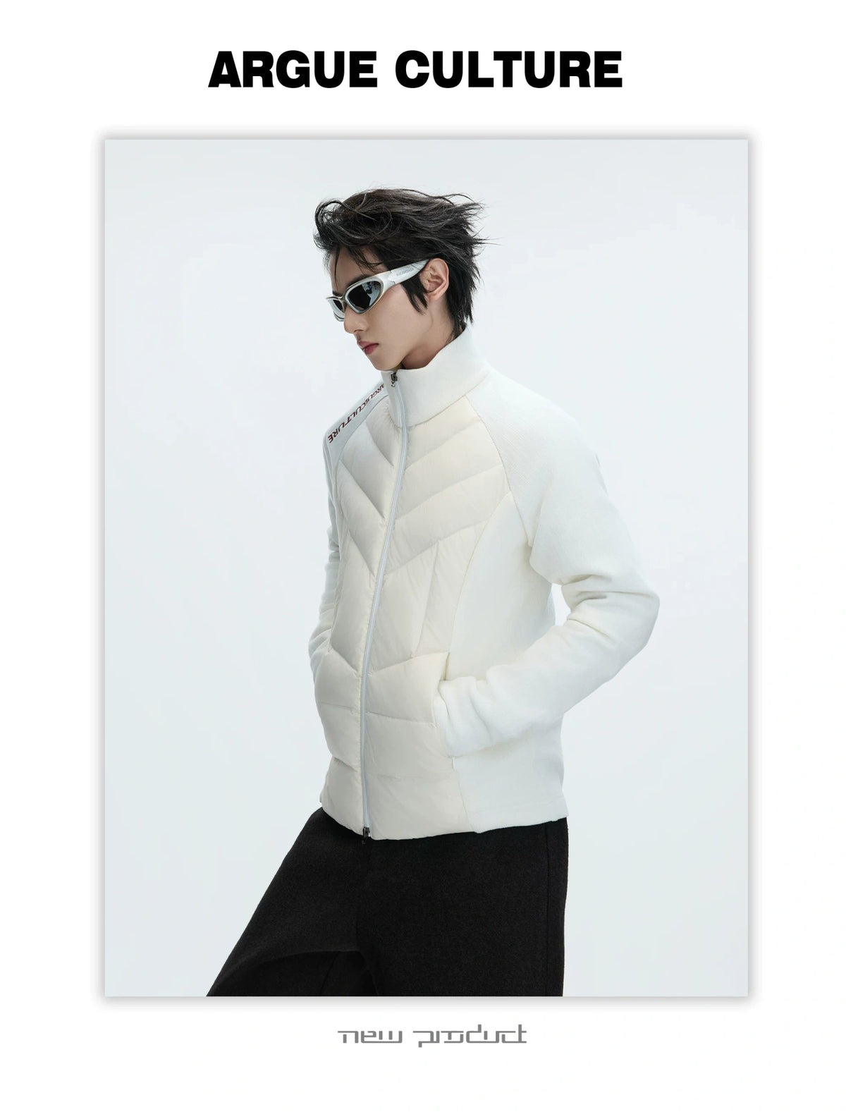 Cotton Down Jacket with Stand Collar | Spliced Outerwear - description image 7