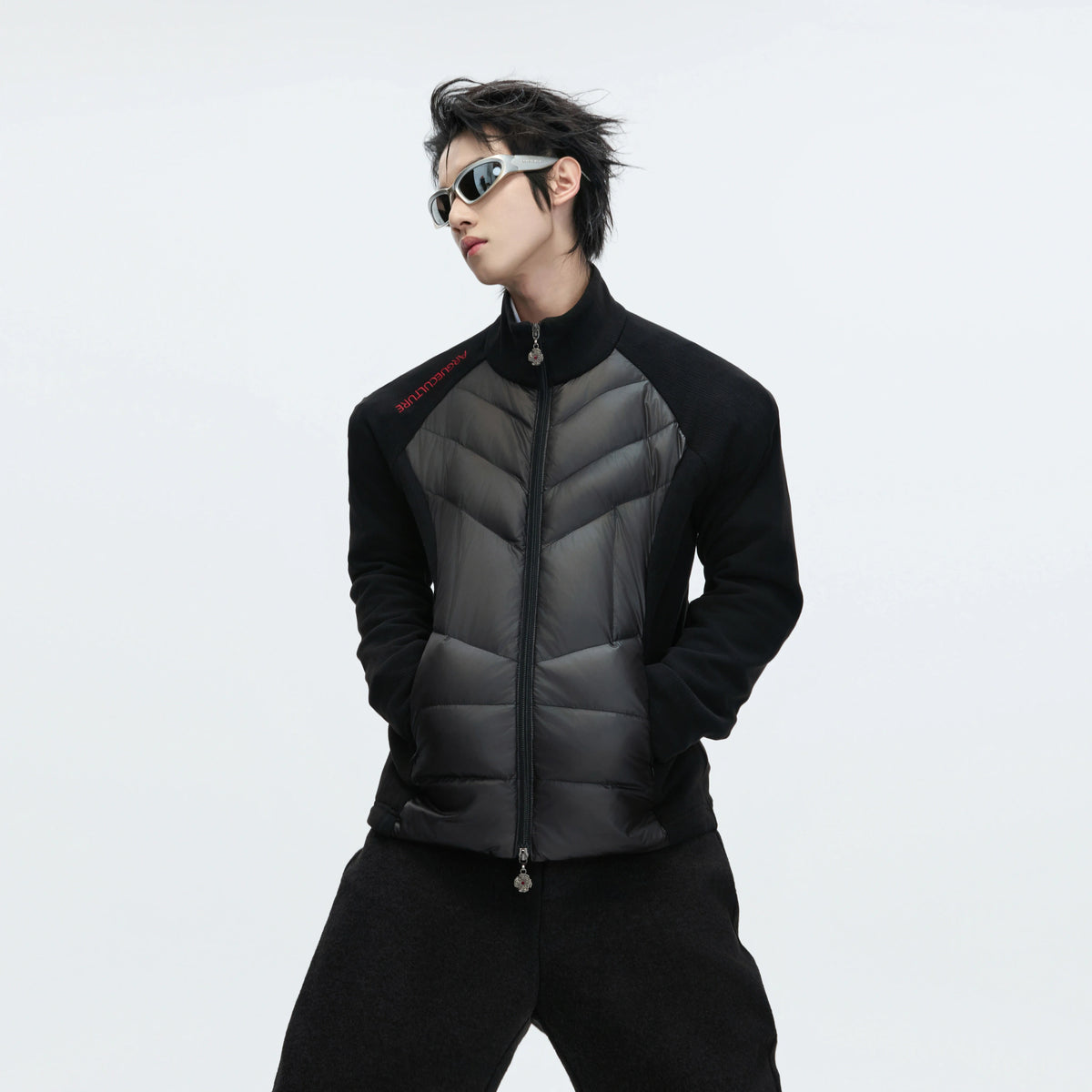 Cotton Down Jacket with Stand Collar | Spliced Outerwear - main image 2